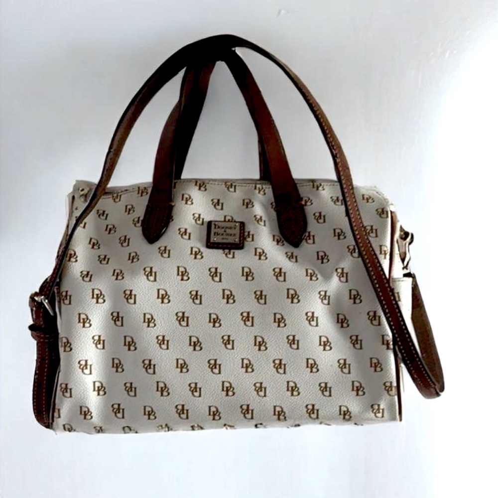 Dooney & Bourke White/Tan Pebbled Leather Gretta Olivia Satchel